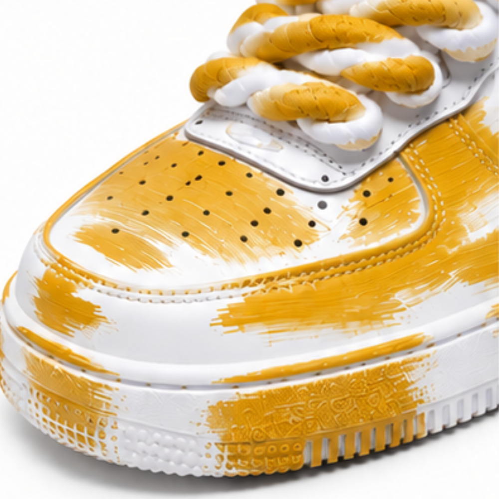 Nike Air Force 1 Custom White Rope Laces Effetto Sporco Spuorc Giallo Ocra Yellow Paint
