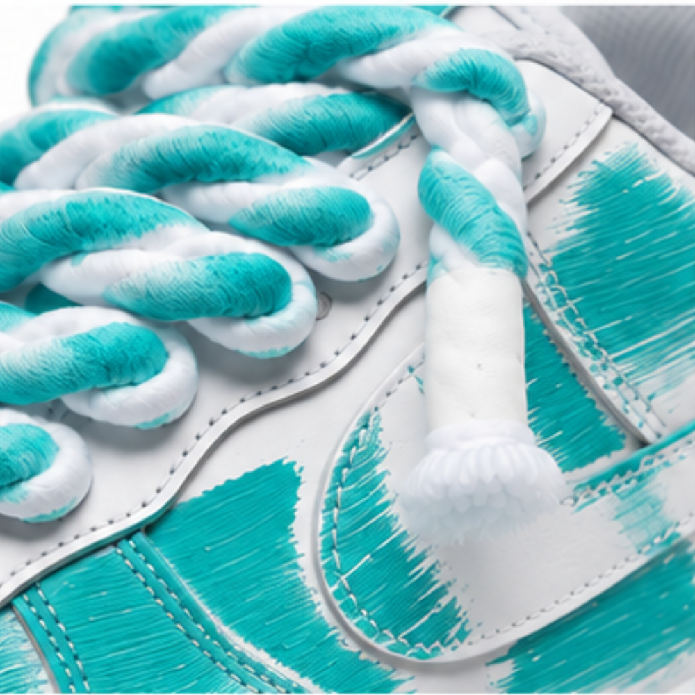 Nike Air Force 1 Custom White Rope Laces Effetto Sporco Spuorc Verde Acqua Teal Paint