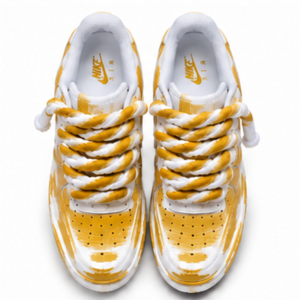 Nike Air Force 1 Custom White Rope Laces Effetto Sporco Spuorc Giallo Ocra Yellow Paint