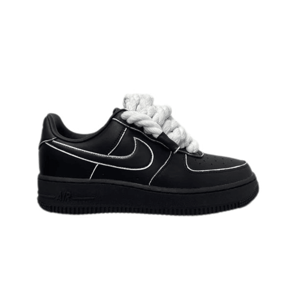 Nike Air Force 1 Black Custom “Rope Laces White Border” - Laccio Bianco - Madonnina Resell