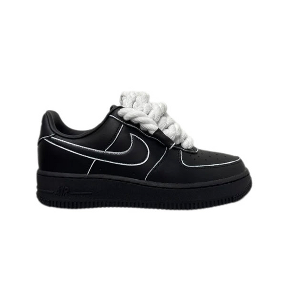 Nike Air Force 1 Low '07 Black Custom “Rope Laces White Border” - Laccio Bianco