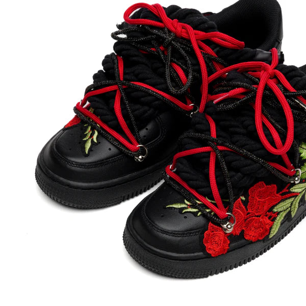 Nike Air Force 1 Black Rope Laces Custom Black Red Roses