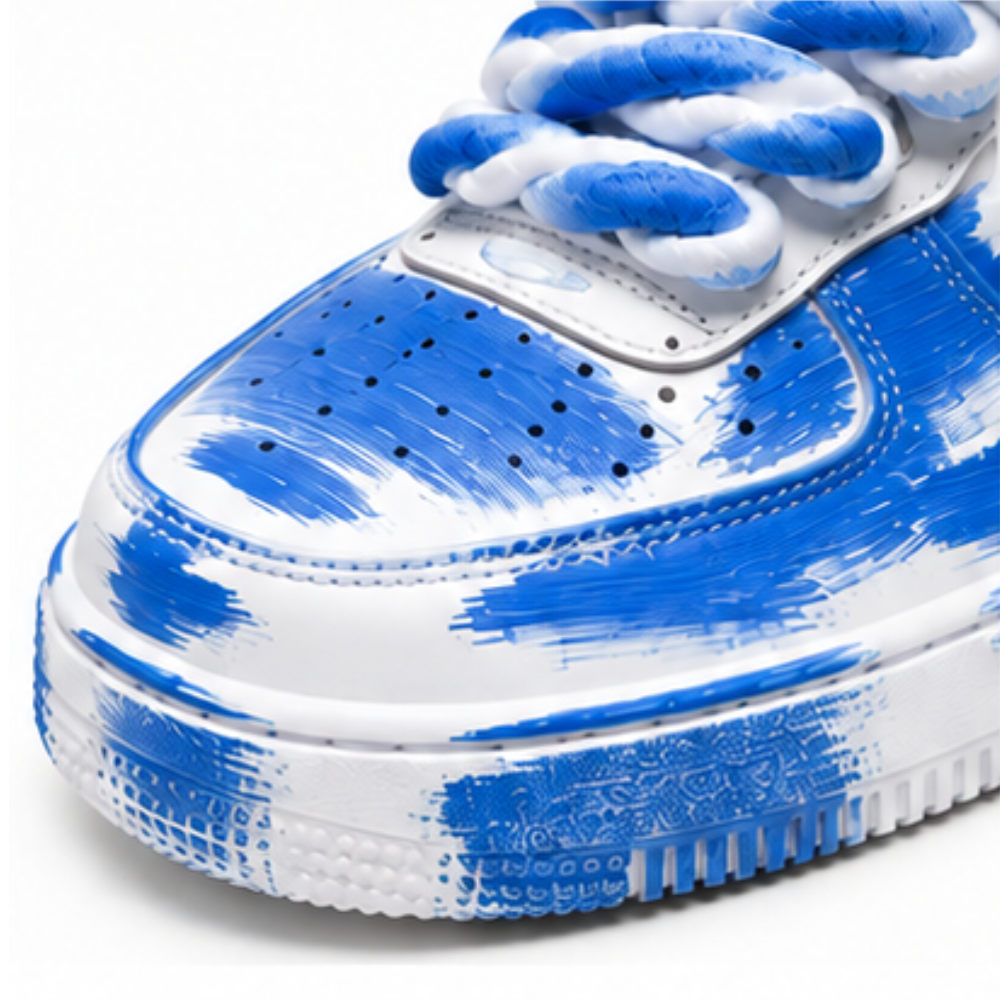 Nike Air Force 1 Custom White Rope Laces Effetto Sporco Spuorc Blue Paint