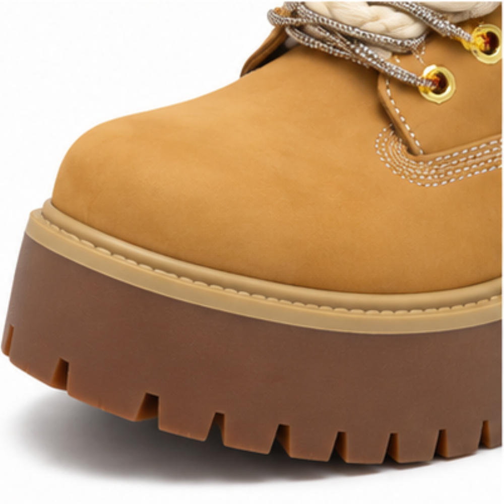 Timberland® Premium Platform Boot Stone Street Yellow Custom Rope Laces Off Swarovski Silver Glitter