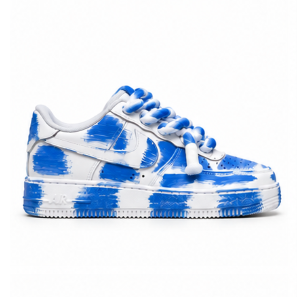 Nike Air Force 1 Custom White Rope Laces Effetto Sporco Spuorc Blue Paint