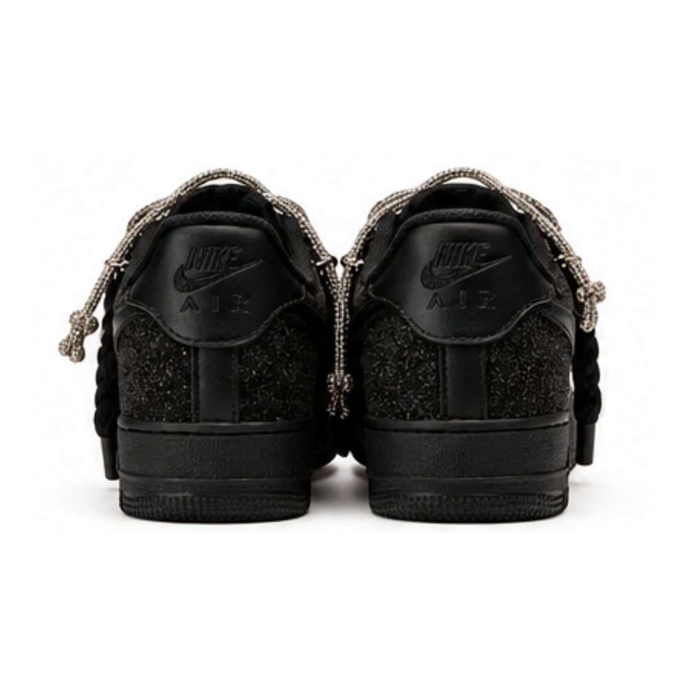 Nike Air Force 1 Custom Schwarz „Glitzer“ Schnürsenkel Off Swarovski Glitzer Strass Silber