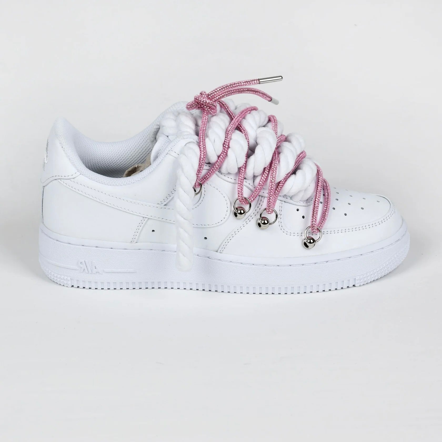 Nike Air Force 1 White Custom Pink Rope Laces Off Swarovski