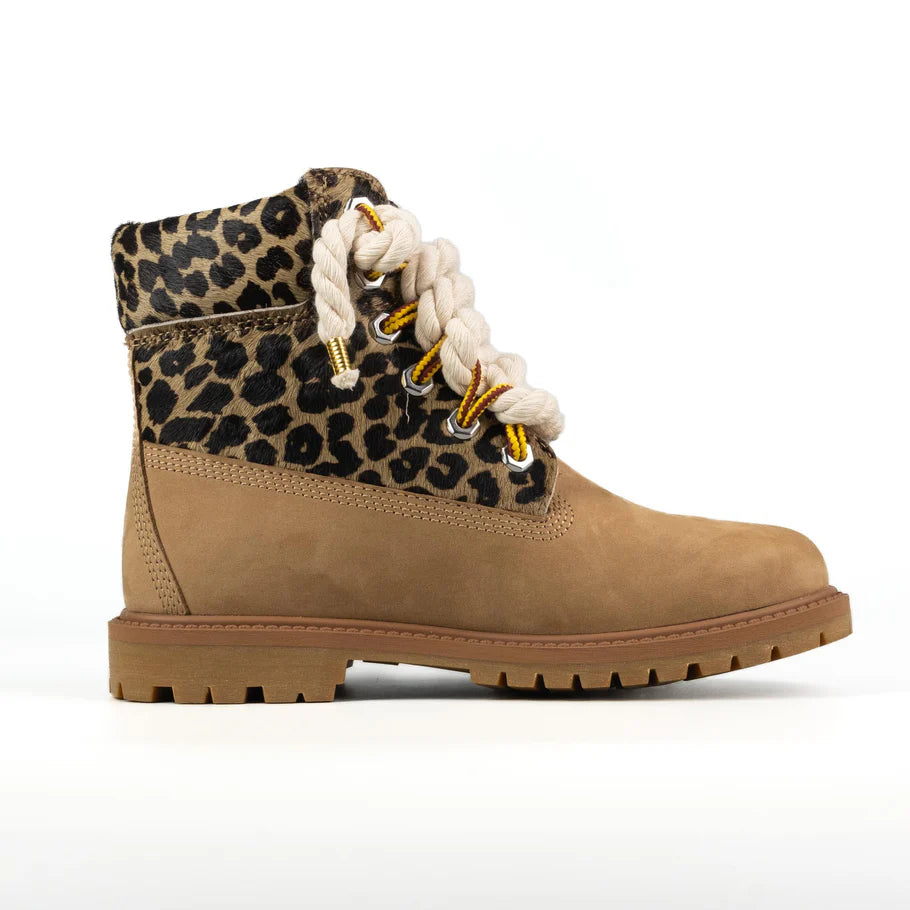 Timberland® Stivale Impermeabile Premium Beige Leopard Custom Corda Beige Rope Laces