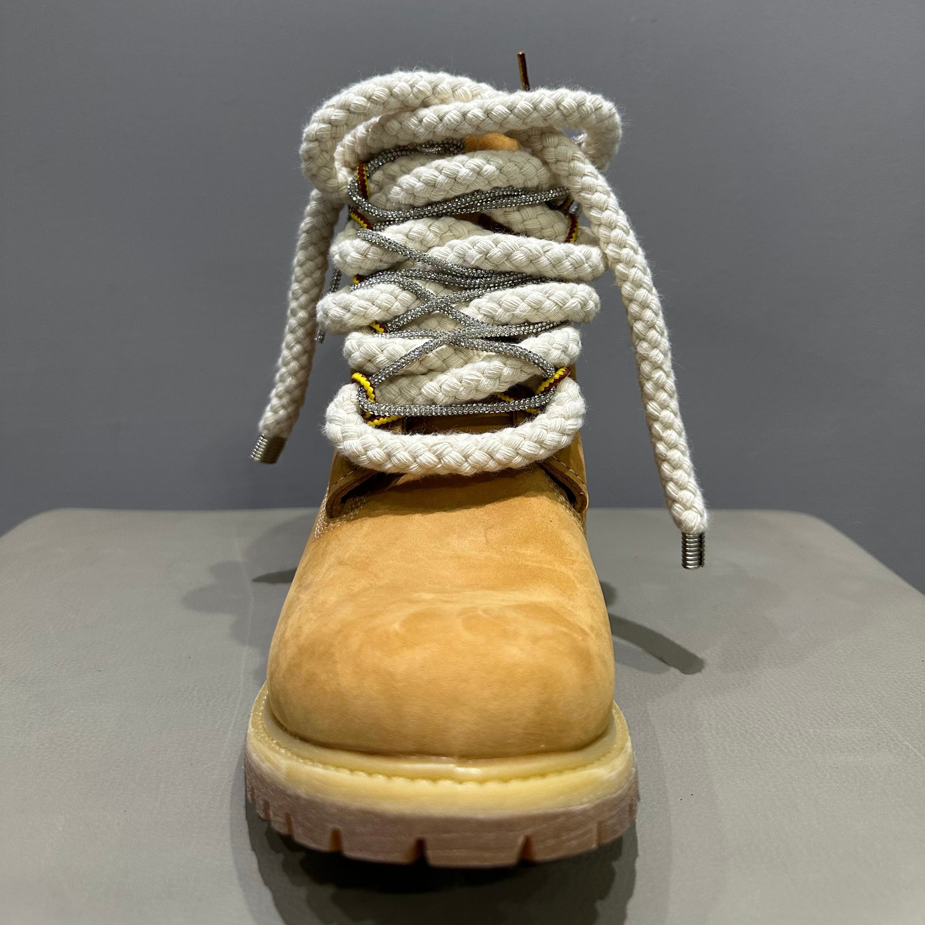 Timberland® Stivale Impermeabile Premium 6-Inch in giallo Custom Corda Rope Laces Silver Swarovski Lacci