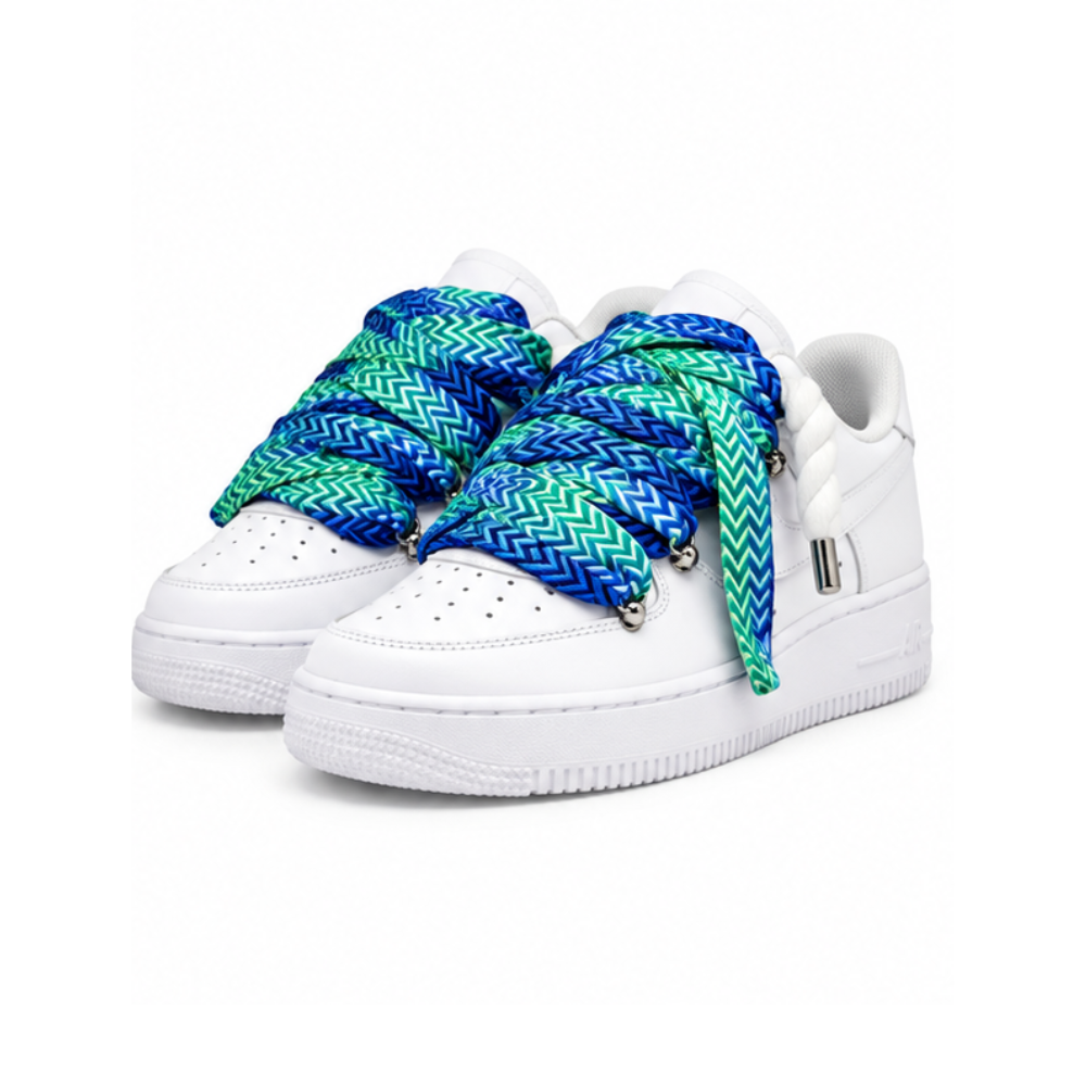 Nike Air Force 1 White Custom White Rope Laces Mood Lavin Style Blue Light Blue