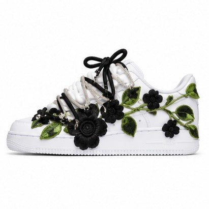 Nike Air Force 1 White Rope Laces Custom White Black Roses Rose Nere