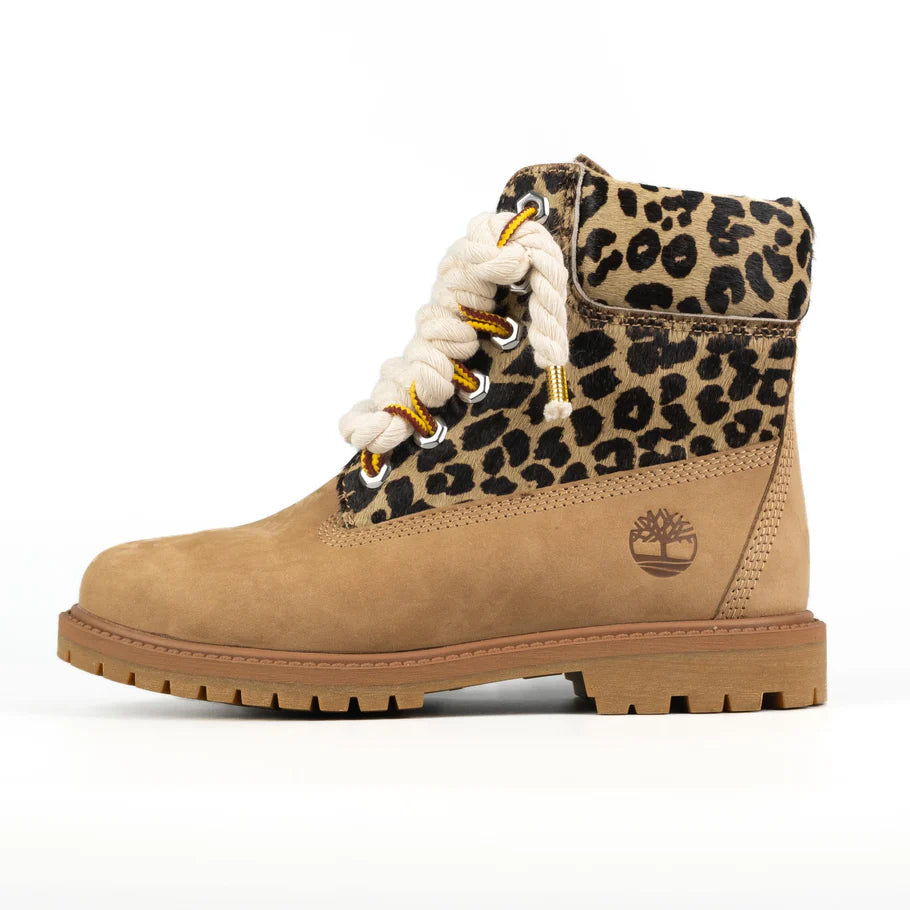 Timberland® Stivale Impermeabile Premium Beige Leopard Custom Corda Beige Rope Laces