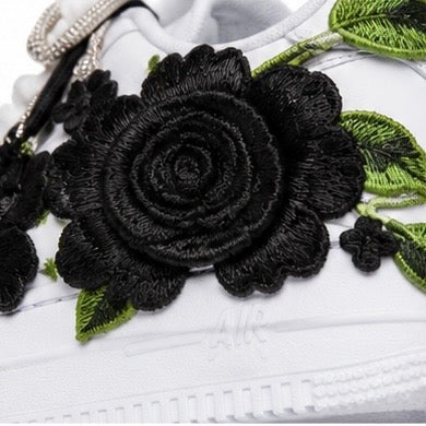 Nike Air Force 1 White Rope Laces Custom White Black Roses Rose Nere