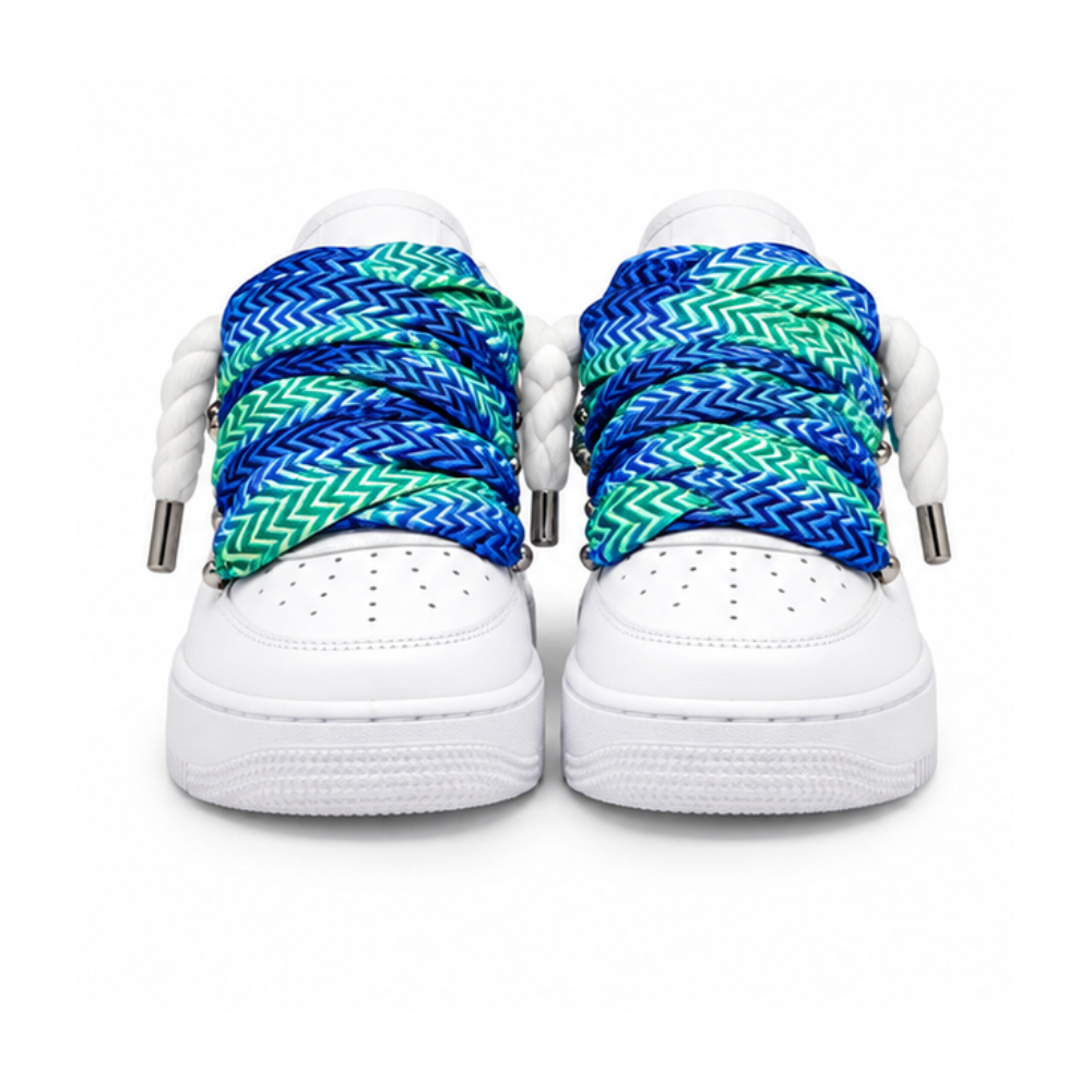 Nike Air Force 1 White Custom White Rope Laces Mood Lavin Style Blue Light Blue