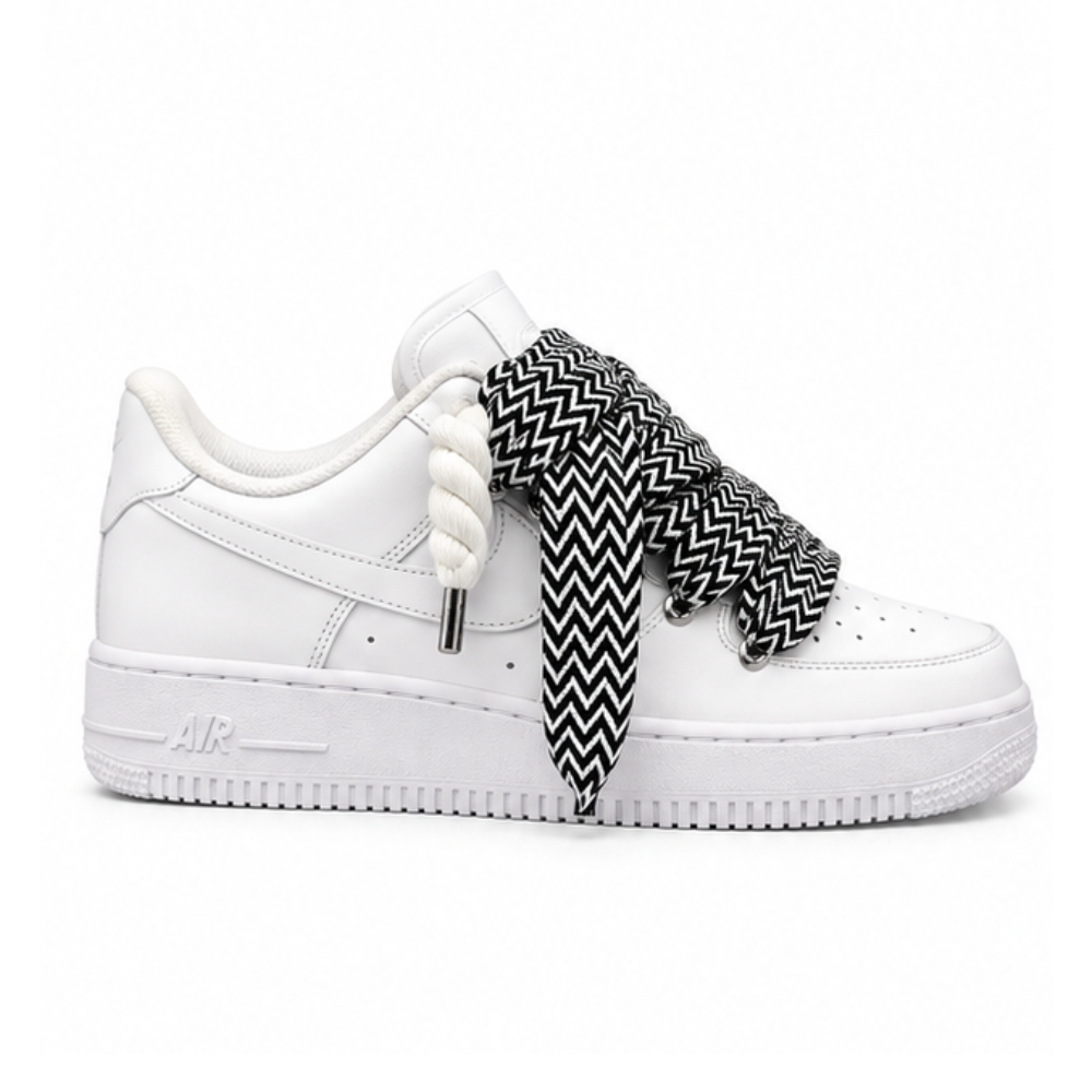 Nike Air Force 1 White Custom White Rope Laces Mood Lavin Style Black Grey
