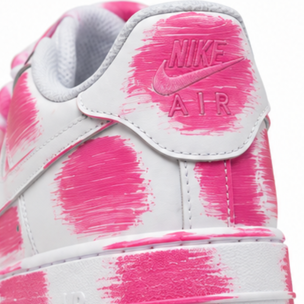 Nike Air Force 1 Custom White Rope Laces Effetto Sporco Spuorc Rosa Rose Paint