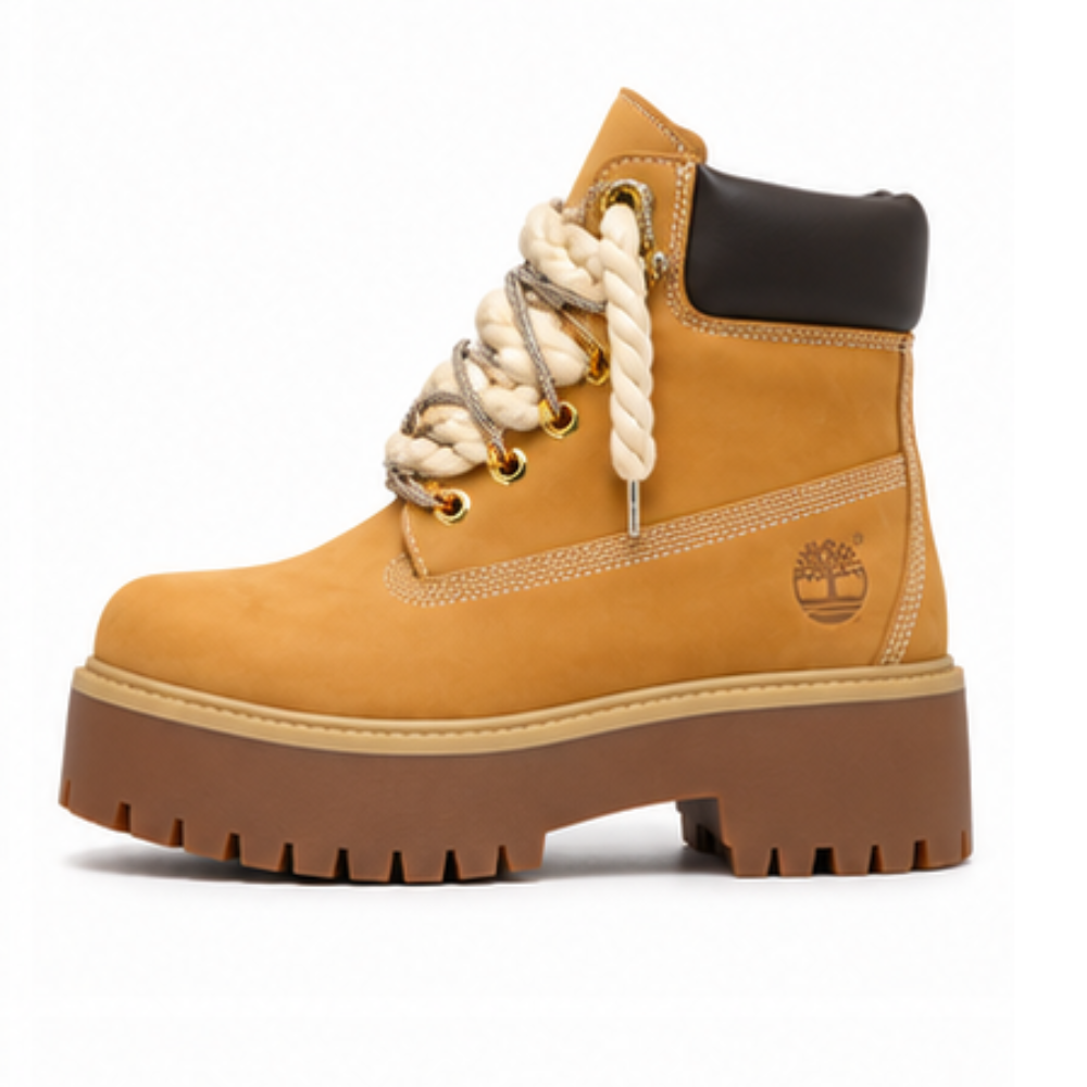 Timberland® Premium Platform Boot Stone Street Yellow Custom Rope Laces Off Swarovski Silver Glitter