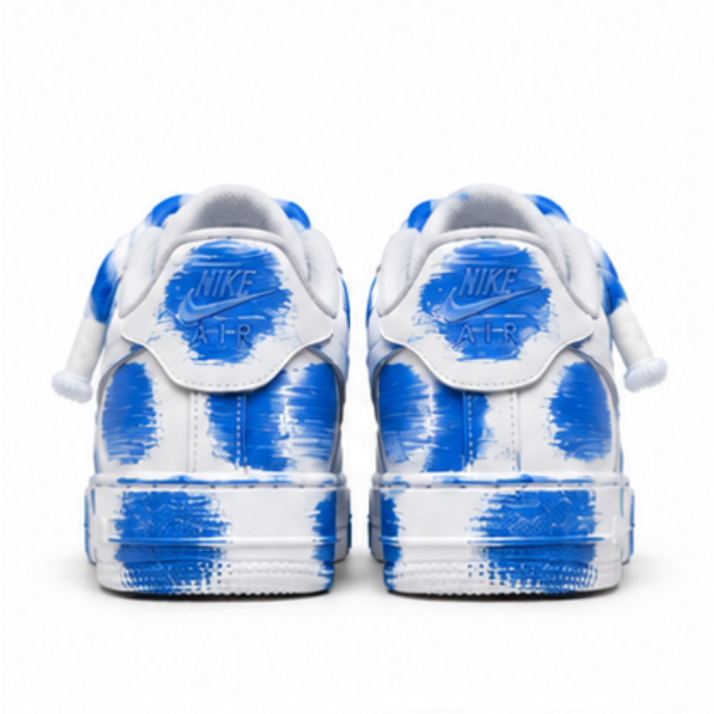 Nike Air Force 1 Custom White Rope Laces Effetto Sporco Spuorc Blue Paint