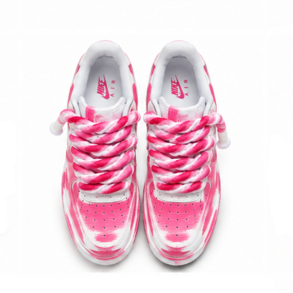 Nike Air Force 1 Custom White Rope Laces Effetto Sporco Spuorc Rosa Rose Paint