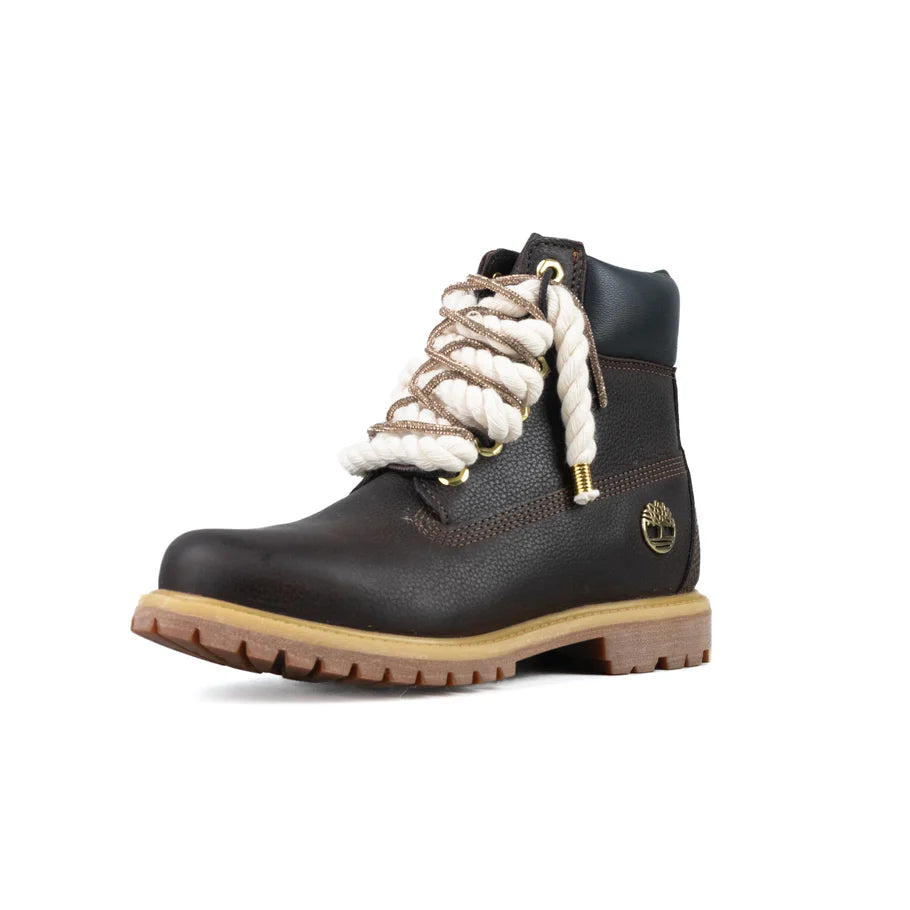 Timberland® Stivale Impermeabile Premium Marrone Scuro Custom Corda Beige Rope Laces Gold Swaroski