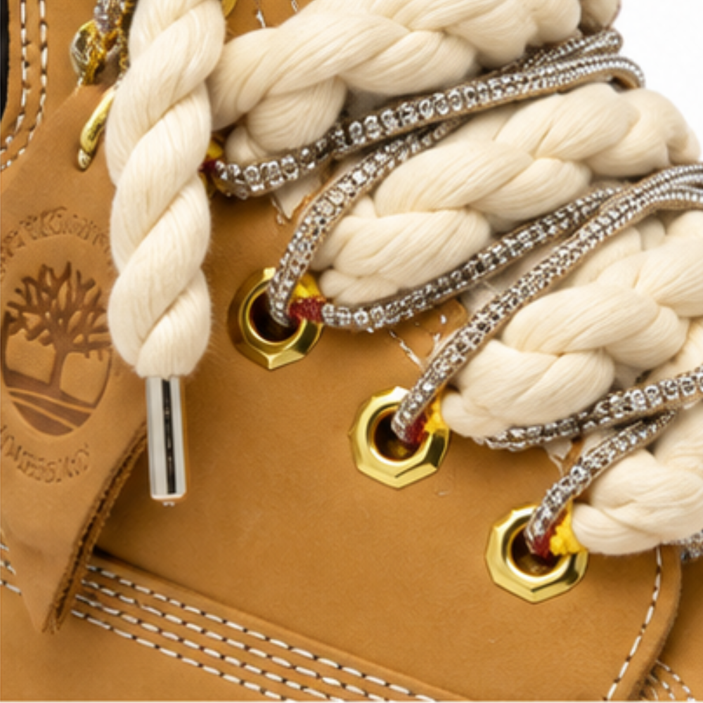 Timberland® Premium Platform Boot Stone Street Yellow Custom Rope Laces Off Swarovski Silver Glitter