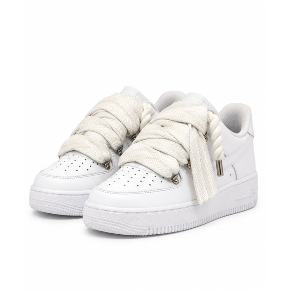 Nike Air Force 1 White Custom White Rope Laces Mood Lavin Style White