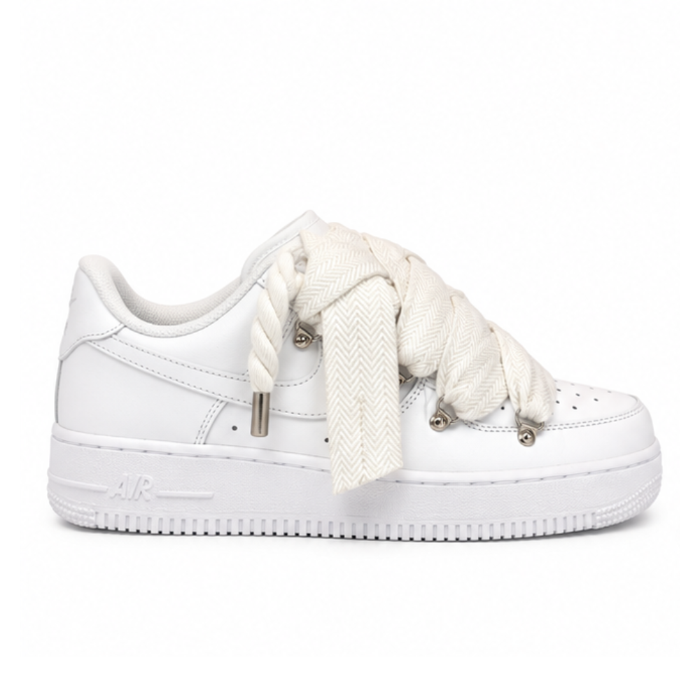 Nike Air Force 1 White Custom White Rope Laces Mood Lavin Style White