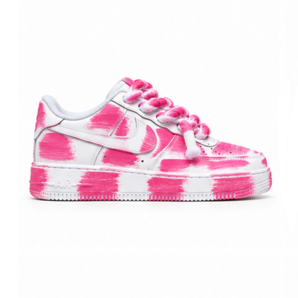 Nike Air Force 1 Custom White Rope Laces Effetto Sporco Spuorc Rosa Rose Paint