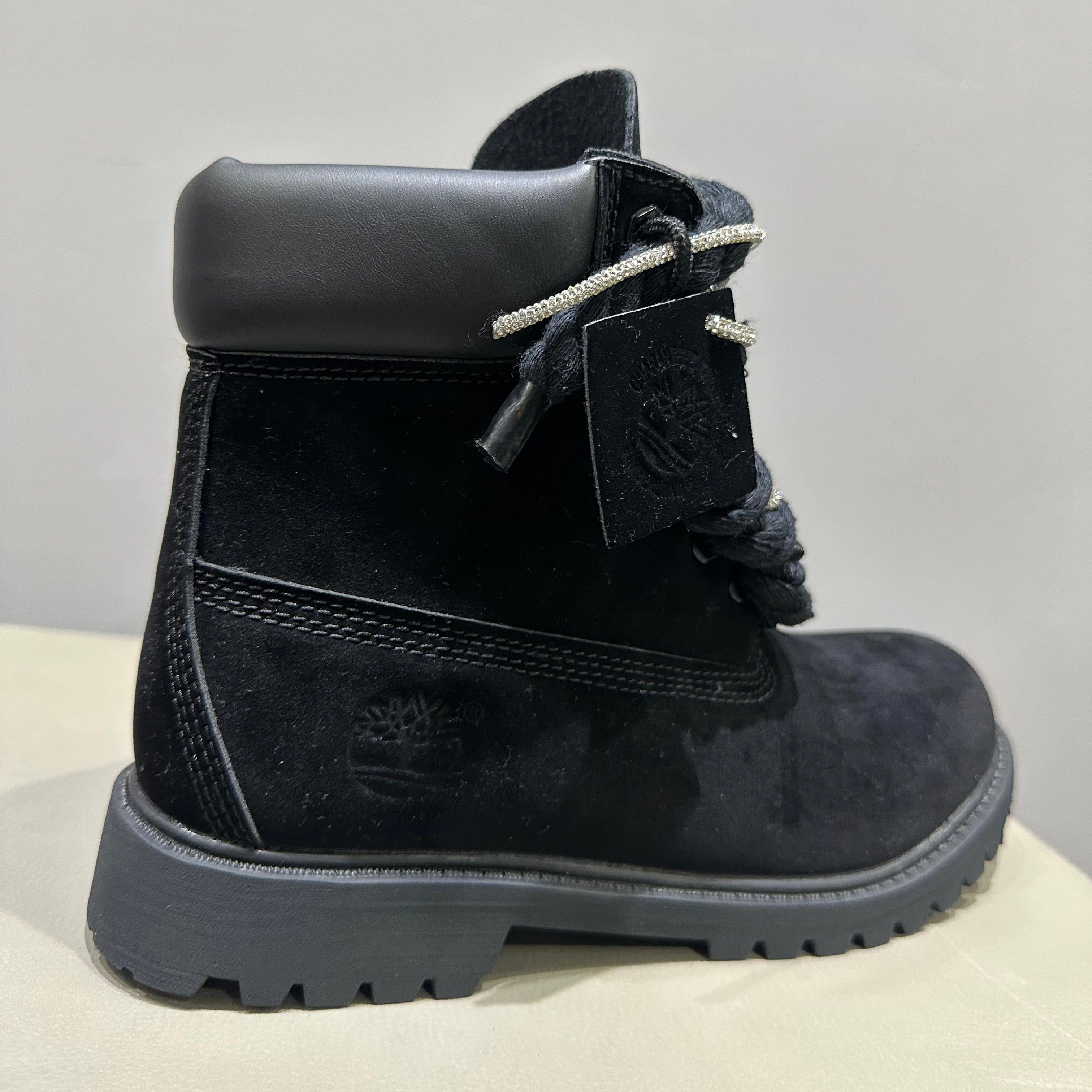 Timberland® Premium Waterproof Boot Black Custom Corda Black Black Rope Laces Silver Swarovski