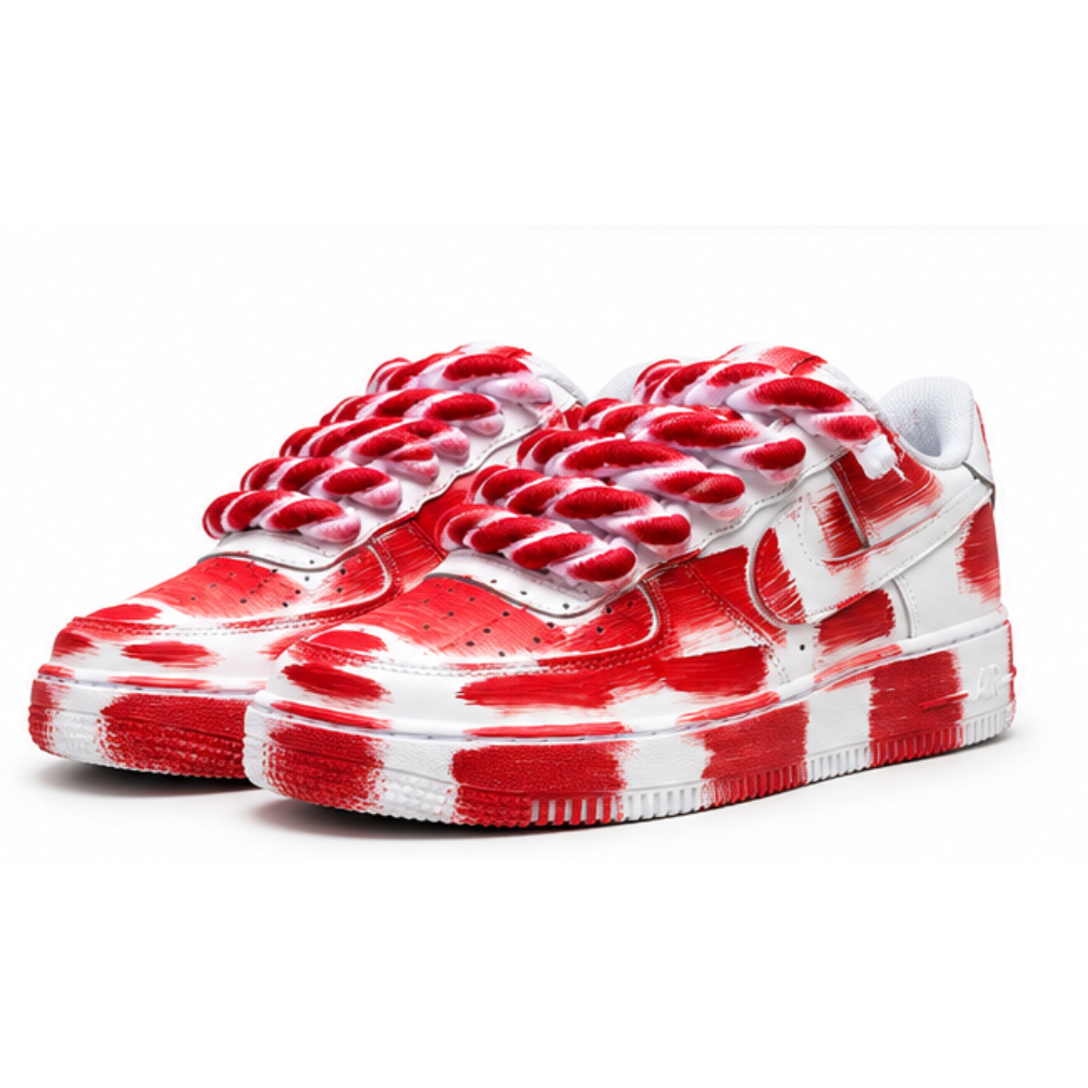 Nike Air Force 1 Custom White Rope Laces Effetto Sporco Spuorc Red Paint