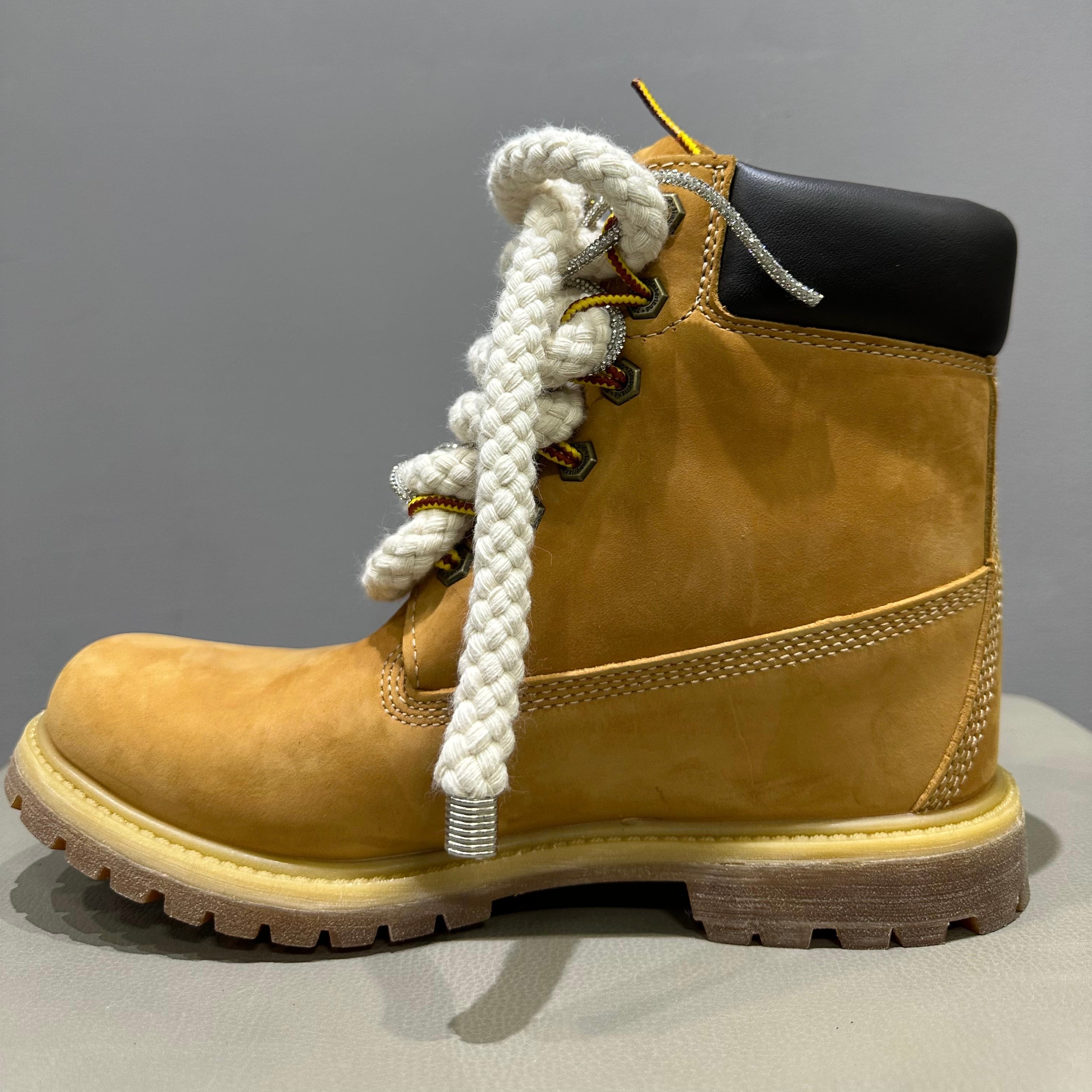 Timberland® Stivale Impermeabile Premium 6-Inch in giallo Custom Corda Rope Laces Silver Swarovski Lacci