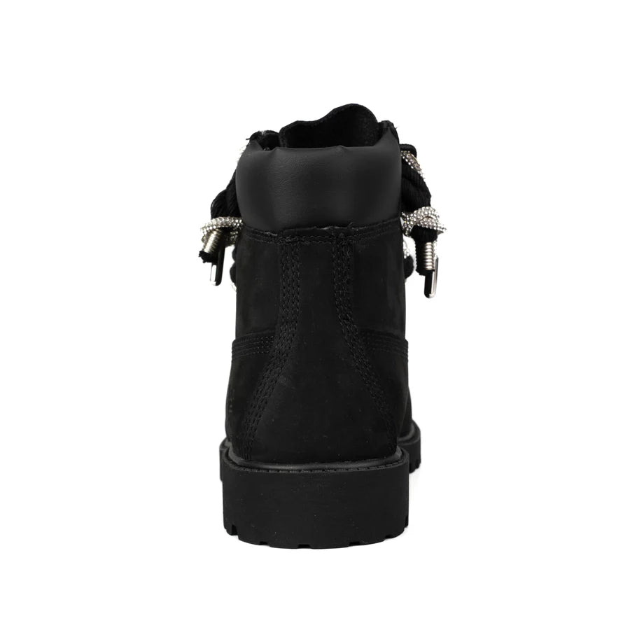 Timberland® Stivale Impermeabile Platform Premium Black Custom Corda Black Rope Laces Silver Swaroski