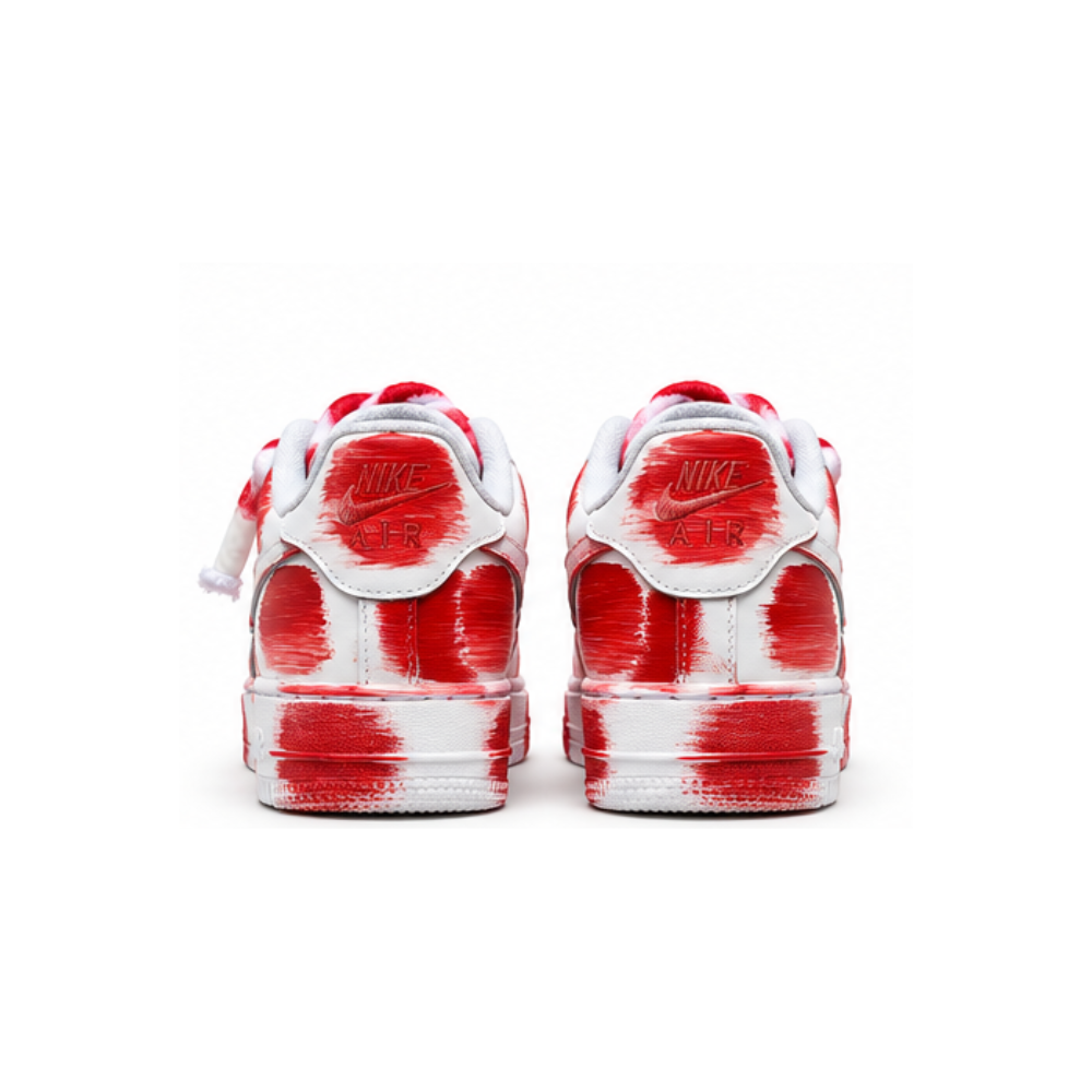 Nike Air Force 1 Custom White Rope Laces Effetto Sporco Spuorc Red Paint