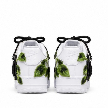 Nike Air Force 1 White Rope Laces Custom White Black Roses Rose Nere