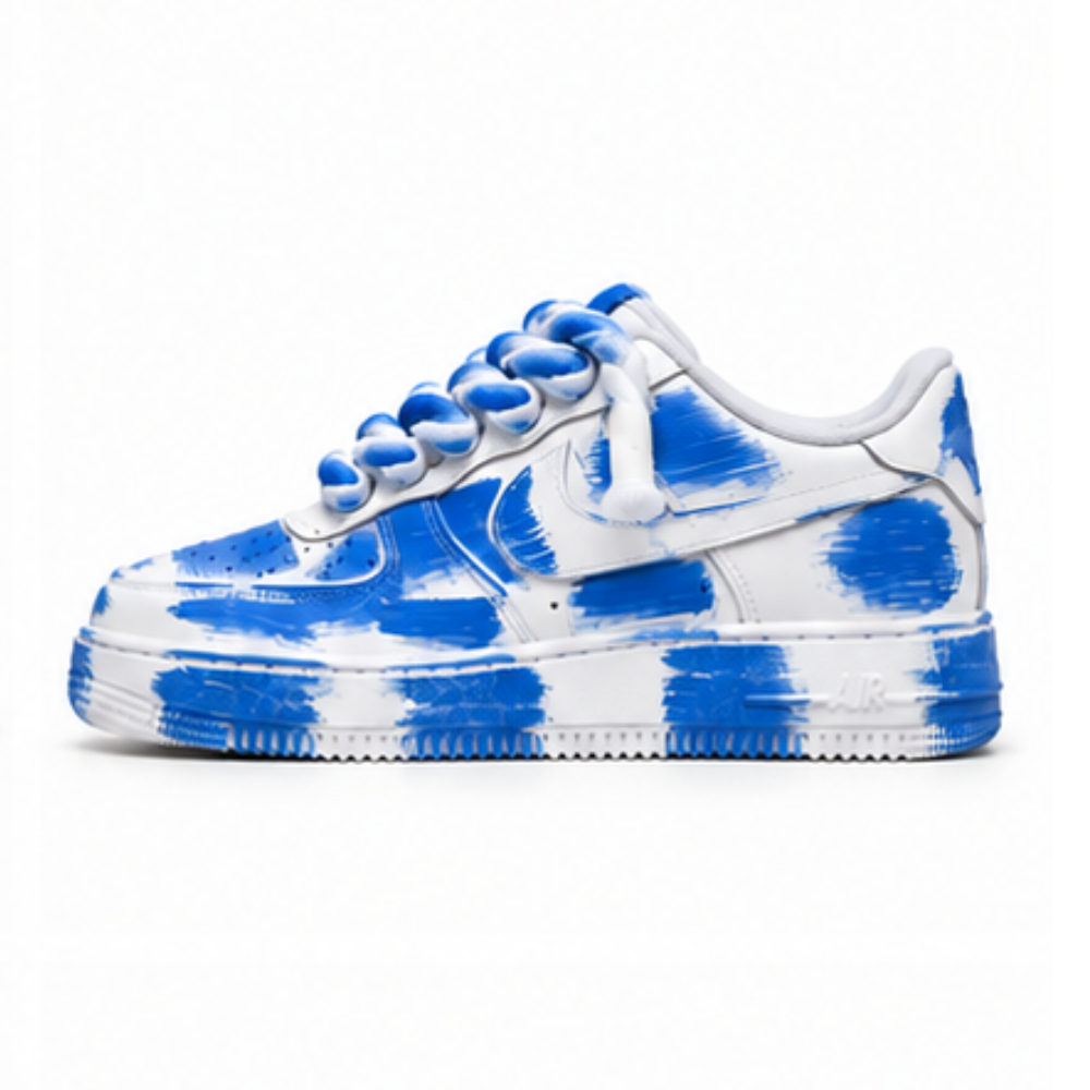 Nike Air Force 1 Custom White Rope Laces Effetto Sporco Spuorc Blue Paint