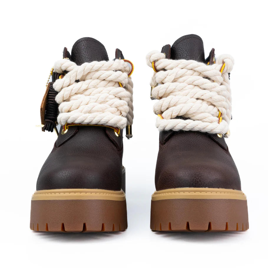 Timberland® Stivale Impermeabile Platform Premium Stone Street Marrone Scuro Custom Corda Beige Rope Laces