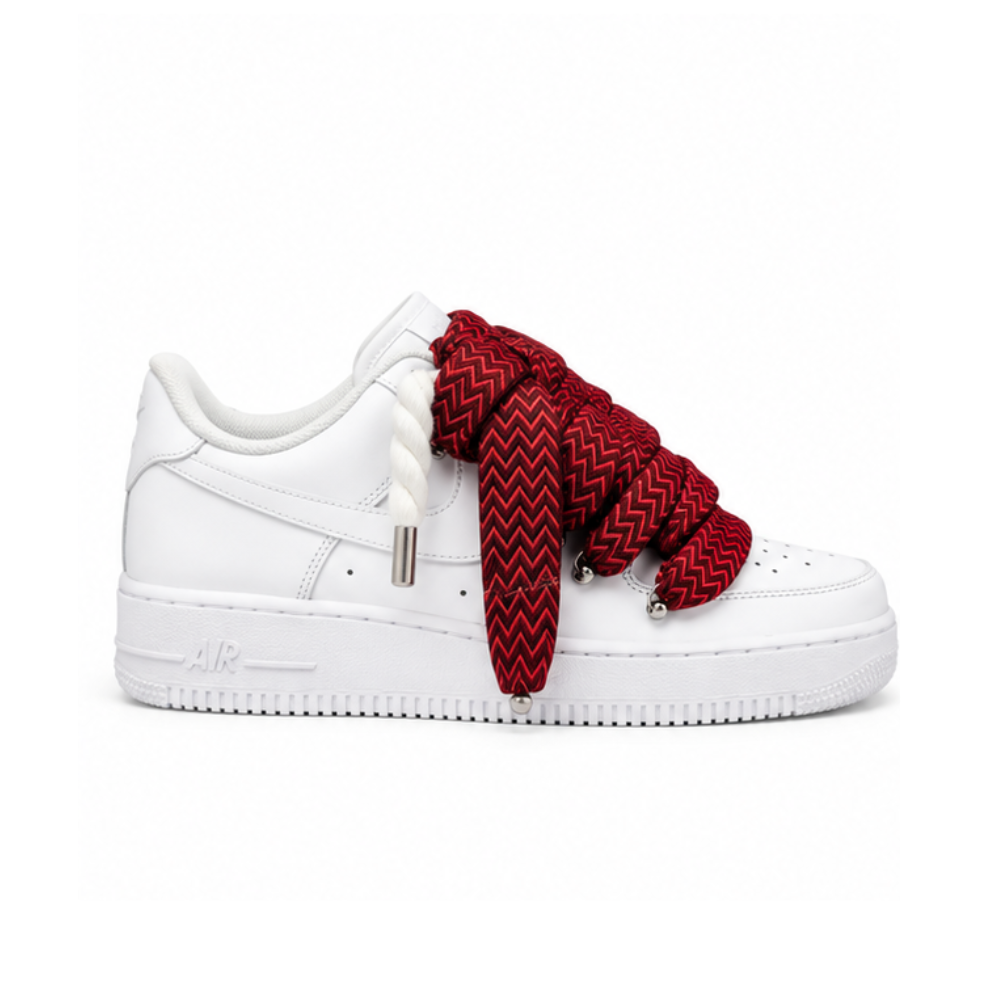 Nike Air Force 1 White Custom White Rope Laces Mood Lavin Style Bordeaux Red