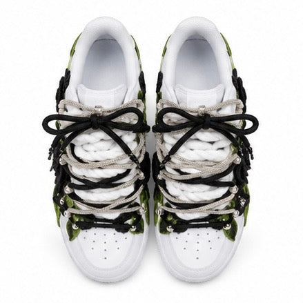 Nike Air Force 1 White Rope Laces Custom White Black Roses Rose Nere