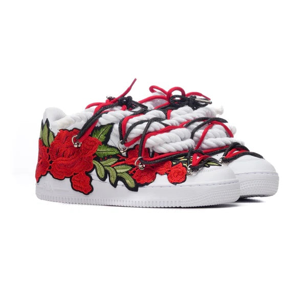 Nike Air Force 1 White Rope Laces Custom White Red Roses