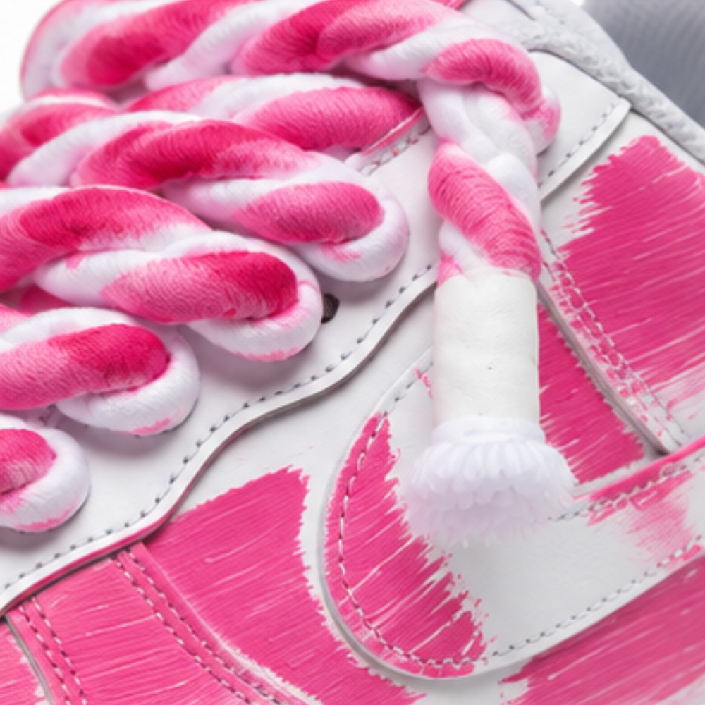 Nike Air Force 1 Custom White Rope Laces Effetto Sporco Spuorc Rosa Rose Paint