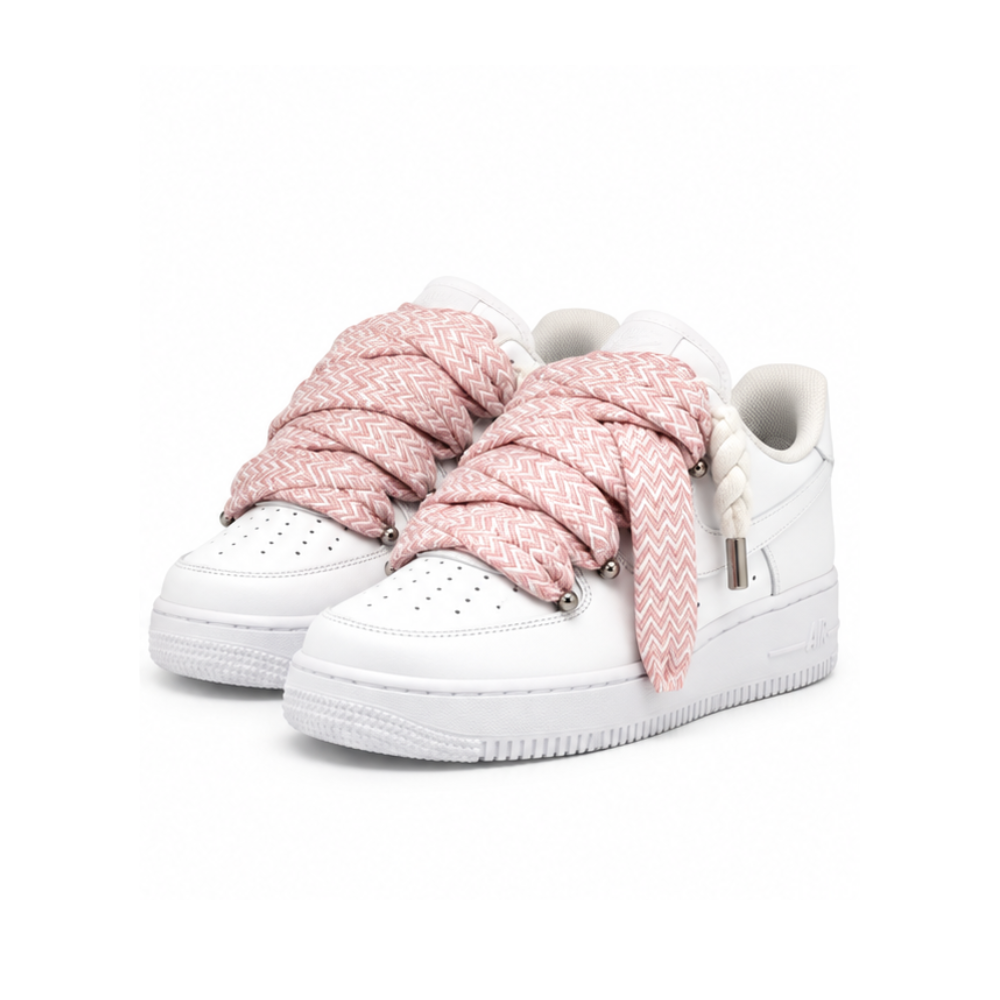 Nike Air Force 1 White Custom White Rope Laces Mood Lavin Style Rose