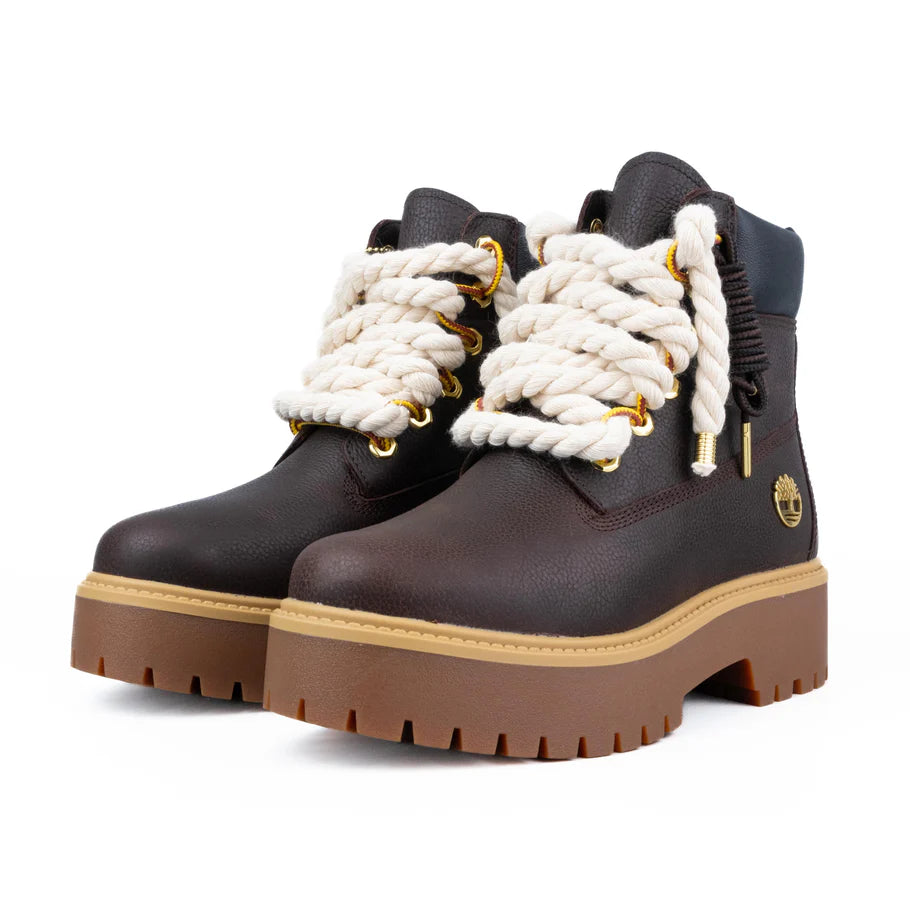 Timberland® Stivale Impermeabile Platform Premium Stone Street Marrone Scuro Custom Corda Beige Rope Laces