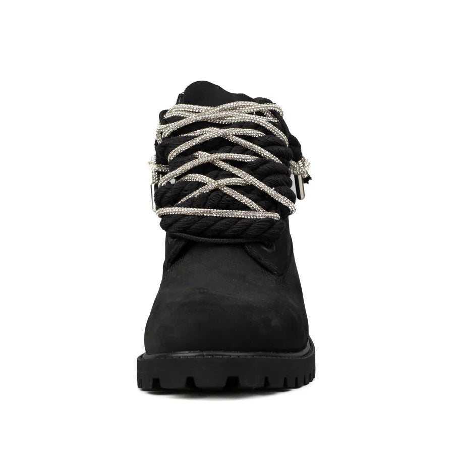 Timberland® Stivale Impermeabile Platform Premium Black Custom Corda Black Rope Laces Silver Swaroski