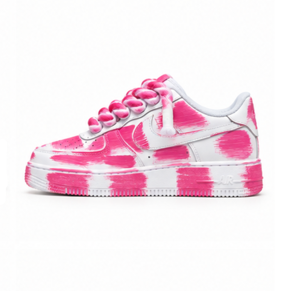 Nike Air Force 1 Custom White Rope Laces Effetto Sporco Spuorc Rosa Rose Paint