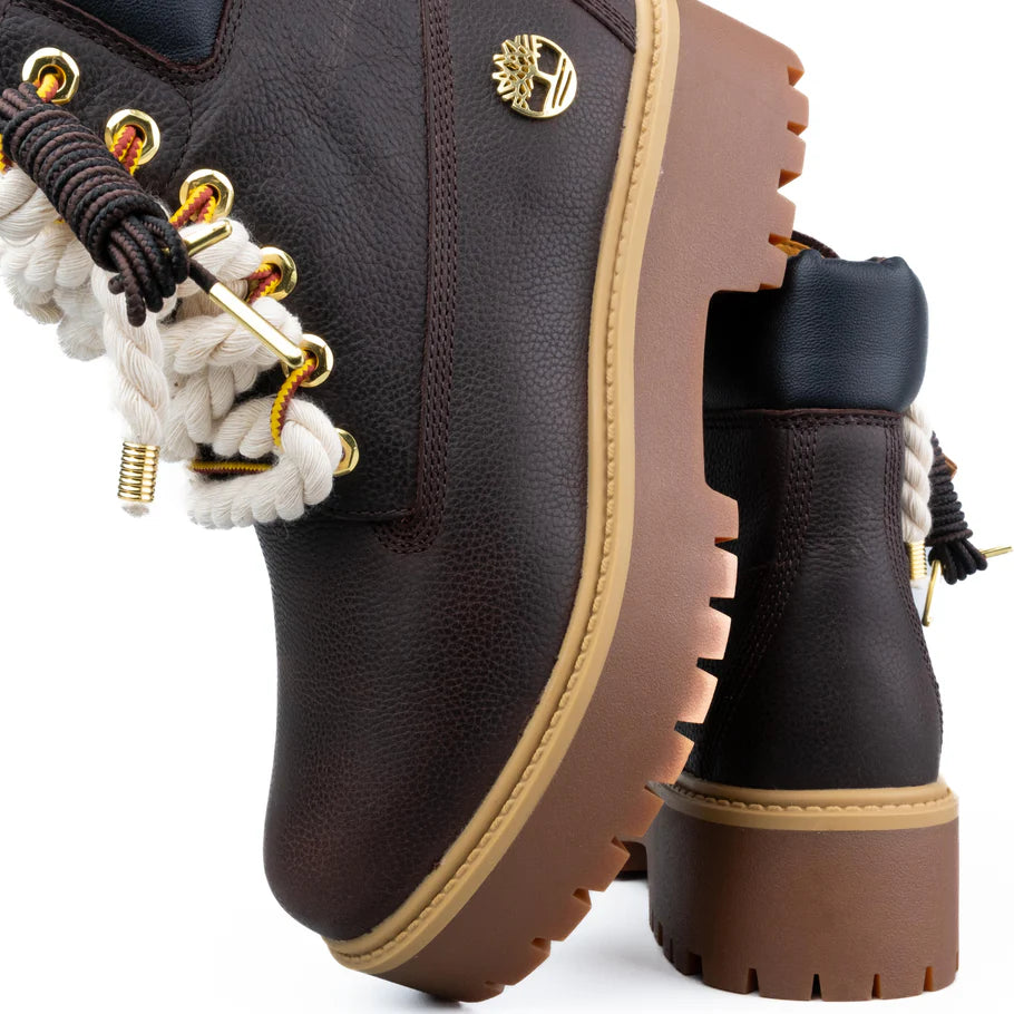 Timberland® Stivale Impermeabile Platform Premium Stone Street Marrone Scuro Custom Corda Beige Rope Laces