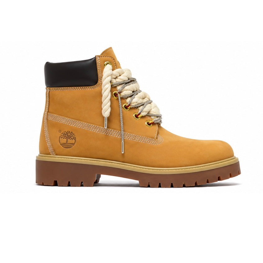 Timberland® Botín Impermeable Premium de 6 Pulgadas en amarillo Cordones Personalizados de Cuerda Plata Swarovski