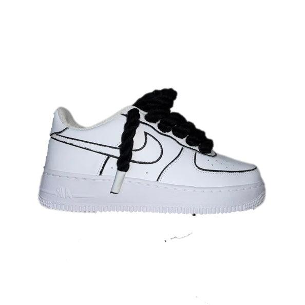 Nike Air Force 1 Custom White "Rope Laces Black Border"- Laccio Nero - Madonnina Resell