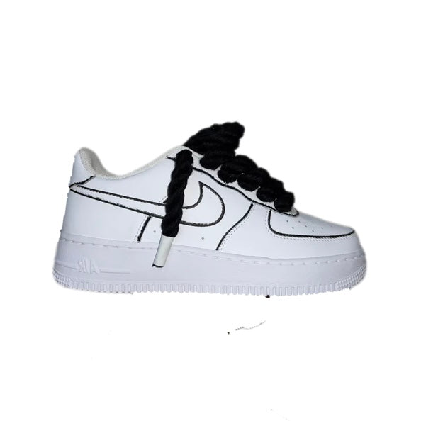 Nike Air Force 1 Low '07 Custom White "Rope Laces Black Border"- Laccio Nero