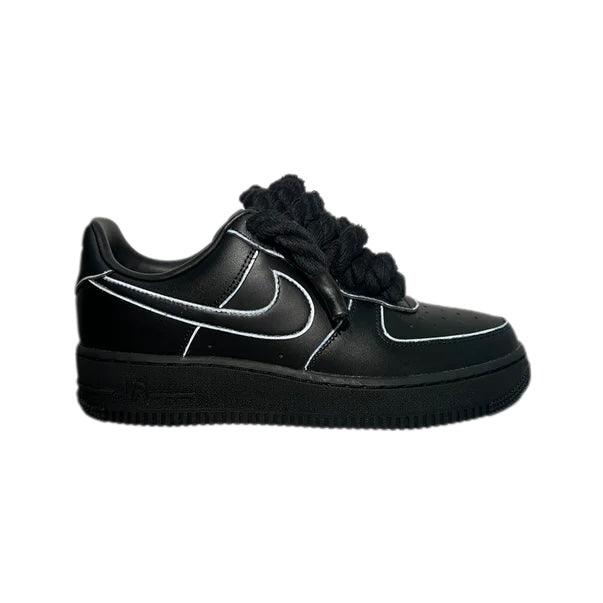 Nike Air Force 1 Custom Black "Rope Laces White Border"- Laccio Nero - Madonnina Resell