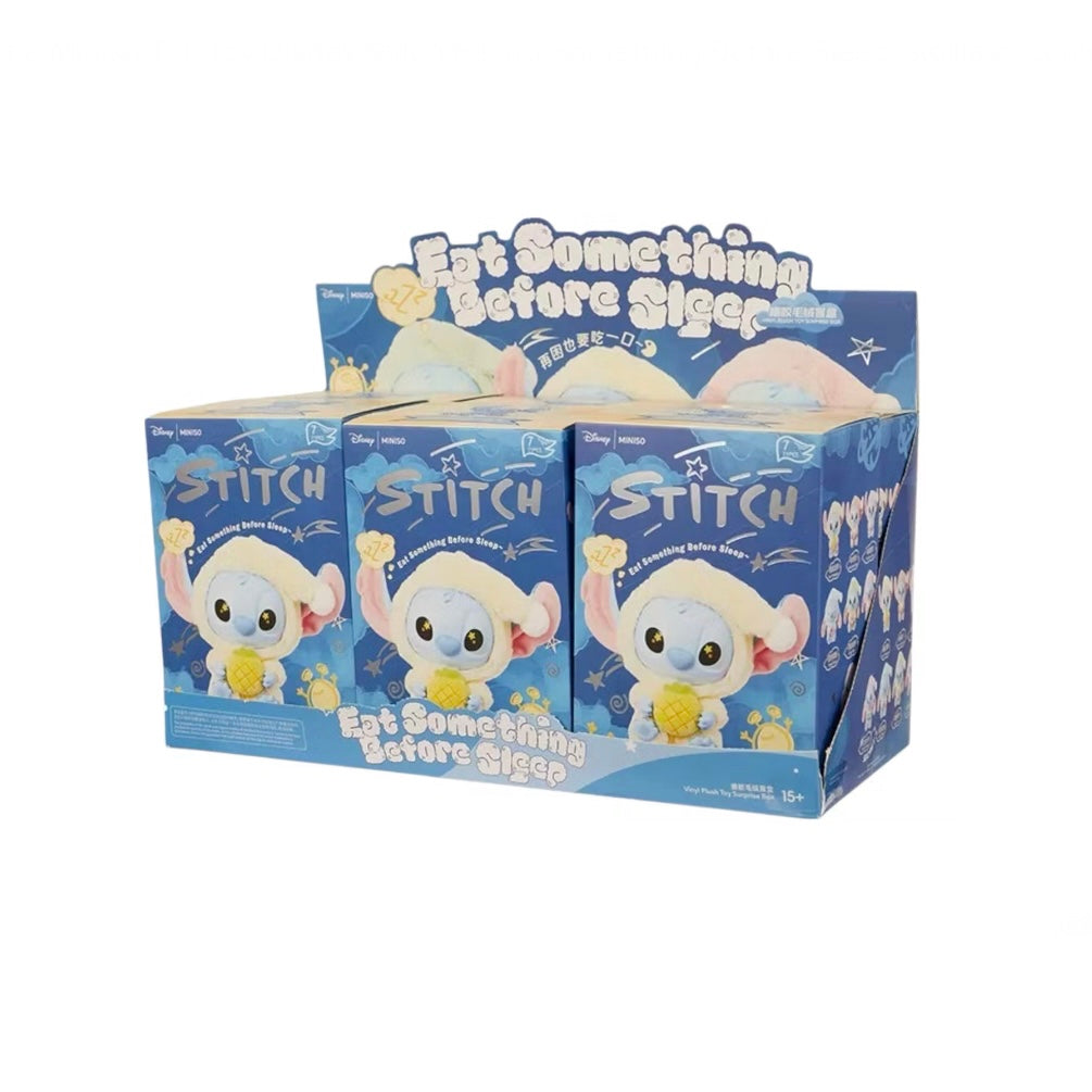 Miniso Top Toy Disney Stitch Eating Something Before Sleep Plush Keychain Sealed Case (6 Blind Box)